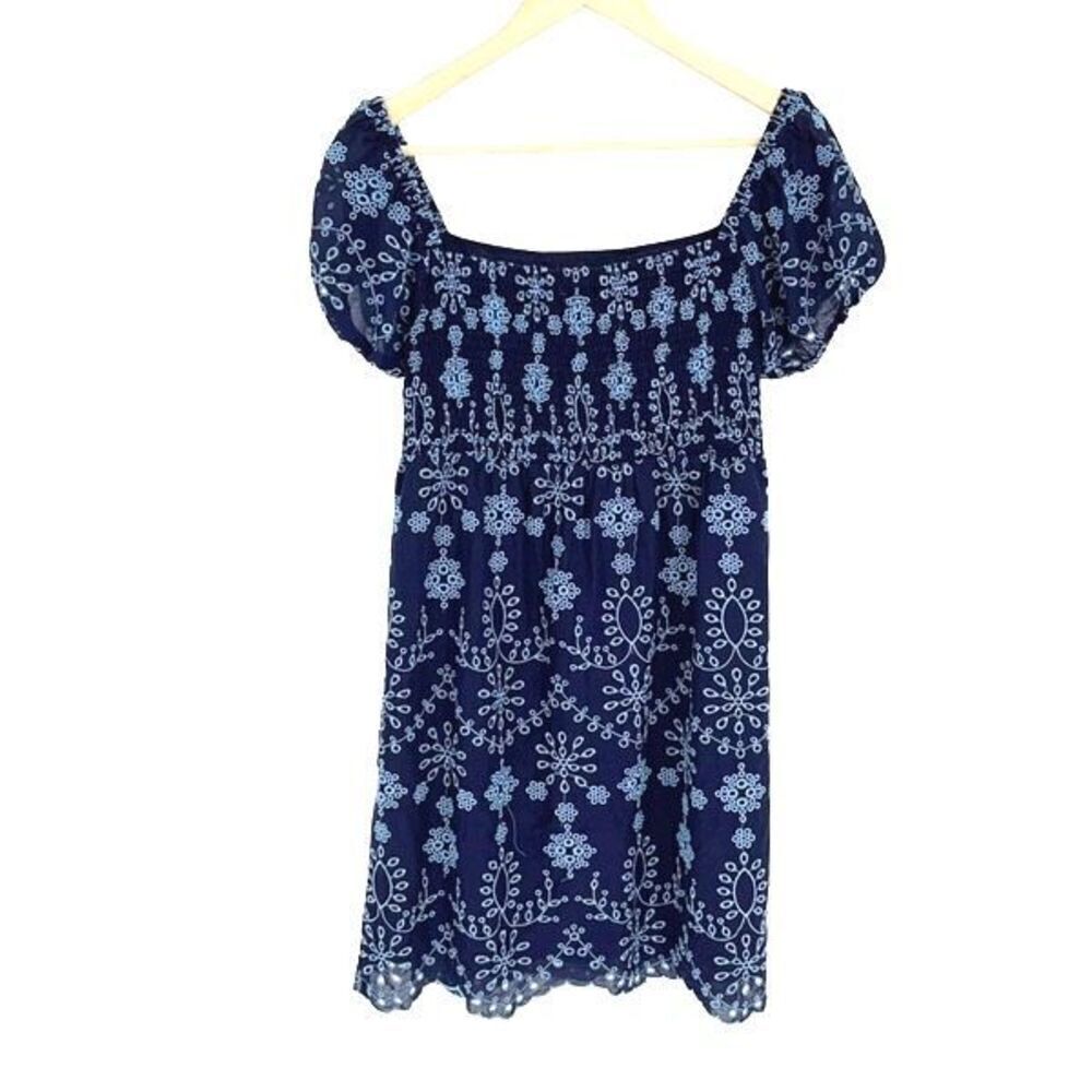 STS Sail to Sable Womens Eyelet Short Sleeve Mini Smocked Dress Blue Size‎ Small